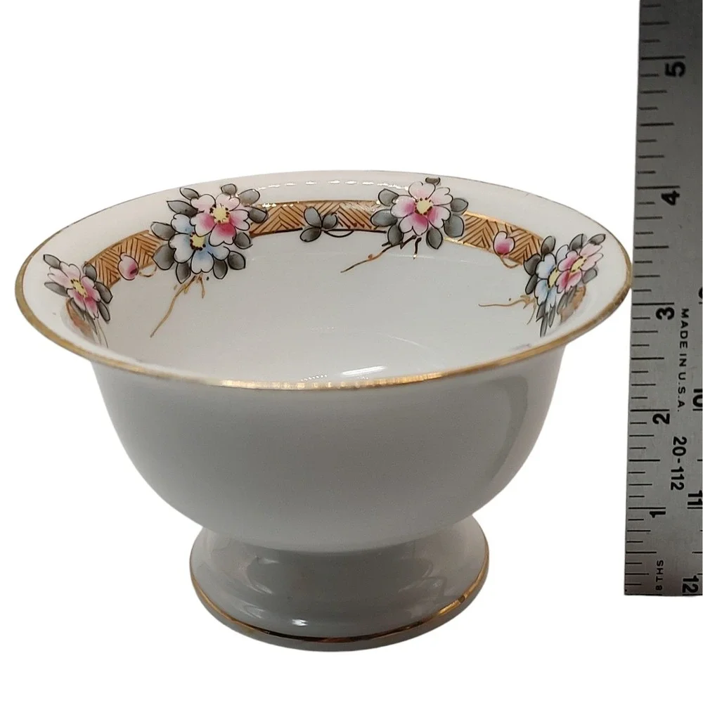 Antique Nippon Bowl Footed Hand Painted‎ Floral Gold Trim Candy Dish Rising Sun